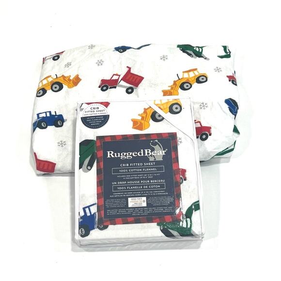 Rugged Butts Multicolor Construction Vehicle 100% cotton flannel Crib Sheet x2 - Picture 1 of 11